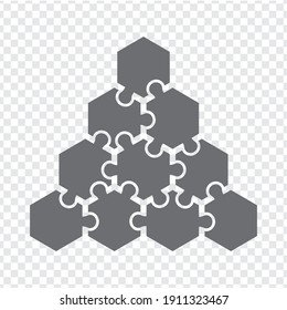 Simple icon of hexagon puzzle in grey.  Simple icon puzzle of the ten elements on transparent background for your web site design, logo, app, U. EPS10.