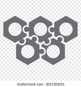 Simple icon of hexagon puzzle in grey.  Simple icon puzzle of the five elements on transparent background for your web site design, logo, app, UI. EPS10.