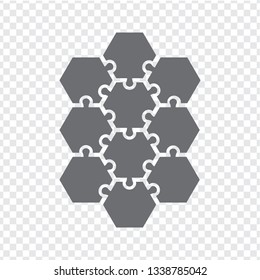 Simple icon hexagonal puzzle in gray. Simple icon hexagonal puzzle of the ten elements on transparent background. Flat design. Vector illustration EPS10.