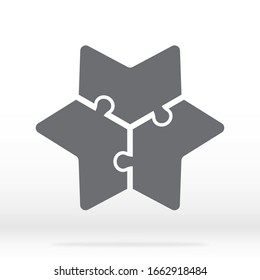Simple icon hexagonal star puzzle in gray. Simple icon puzzle of the three elements on gray background. Flat design. Vector illustration EPS10.