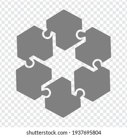 Simple icon hexagons puzzle in gray. Simple icon puzzle of the six elements on transparent background for your web site design, logo, app, UI. EPS10.