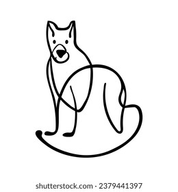 Simple icon highlights dog sitting. Vector isolated one single cute dog sit.  funny sitting puppy. black and white contour one line illustration