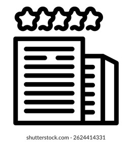 Simple icon of a hotel building receiving a five star review