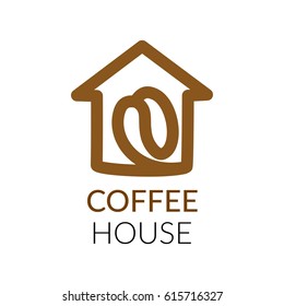 Simple icon of house with coffee bean within. House line art shape. Vector symbol logo template easy to edit.