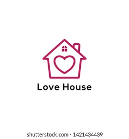 Simple icon of house with heart shape within. House line art shape. Vector symbol logo template easy to edit. - Vector