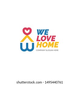 Simple icon of house with heart shape within. House line art shape. Vector symbol logo template easy to edit.
