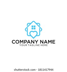 Simple icon of house with heart shape within. House line art shape. Vector symbol logo template easy to edit.