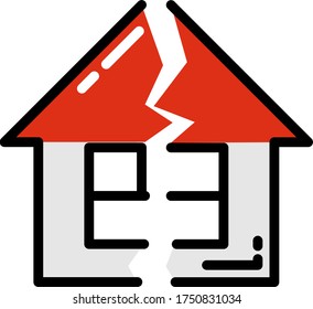 A Simple Icon With A House Split In Two After An Earthquake. For Information On The Dangers Of Natural Disasters Or An Example Of Insurance