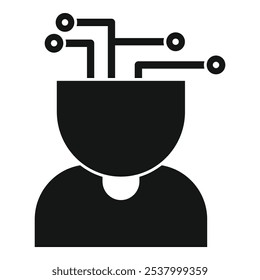 Simple icon of a human head with an electronic circuit board, representing artificial intelligence