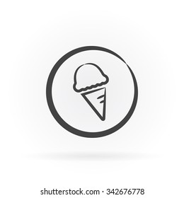 Simple icon of ice cream in circle with shadow.