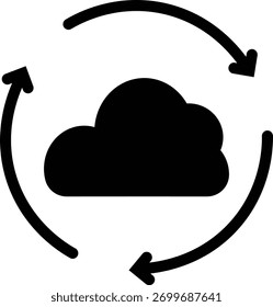 Ilustración de icono simple con flechas que indican la nube y la sincronización de datos