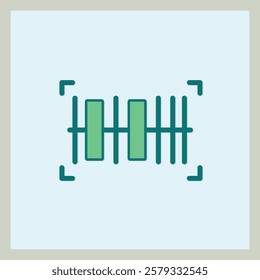 Simple icon illustration of barcode with bracket marks on blue background