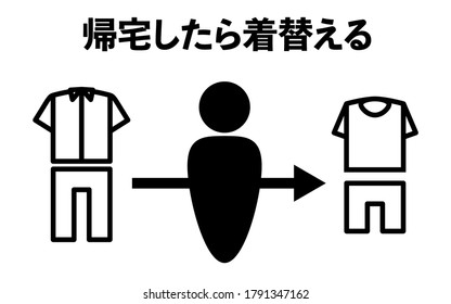 Simple icon illustration of changing clothes -Translation: Change clothes when you go home