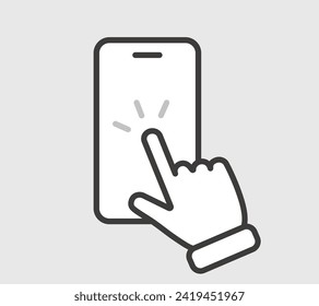 Icono simple de una mano que toca un smartphone