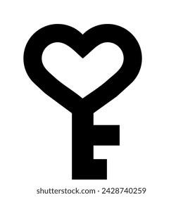 Simple icon illustration of a key in the shape of a heart