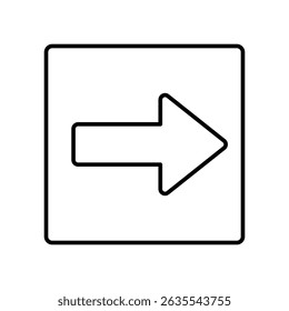 Eine einfache Symbolgrafik eines nach rechts gerichteten Pfeils, der von einem Quadrat umgeben ist. Die Farbe ist schwarz.