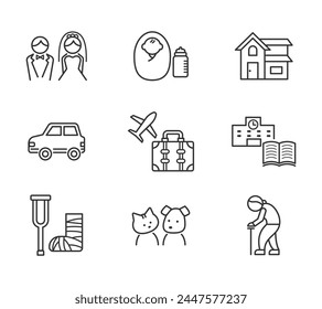 Simple icon illustration set related to life events