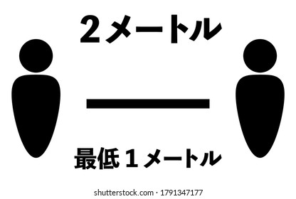 Simple icon illustration of social distance -Translation: 2 meters, minimum 1 meter