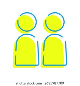 A simple icon illustration of two people standing side by side. The colors are yellow and blue.