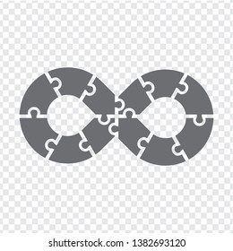 Simple icon Infinity puzzle in gray. Infinity puzzle of twelve pieces on transparent background. Flat design.  EPS10.