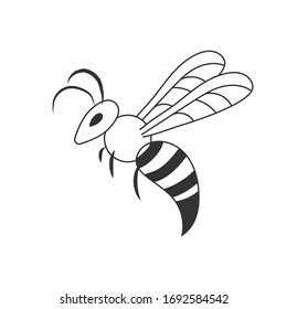 Simple icon insect bee, wasp. Side view. Black and white vector illustration on a white background