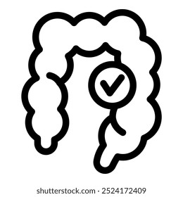 Simple icon of intestines showing a check mark symbol for good digestive health