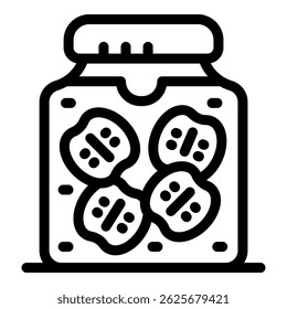 Ícone simples de um pote contendo picles fatiados, perfeito para representar a preservação de alimentos