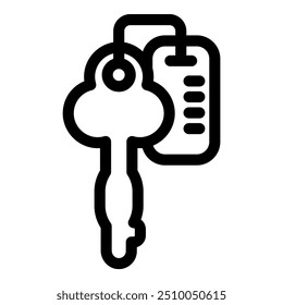 Simple icon of a key with a keycard attached, useful for representing hotels, traveling, and vacations