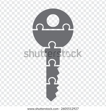 Simple icon key puzzle in gray. Simple icon puzzle of the four elements on transparent background for your web site design, app, UI. EPS10.