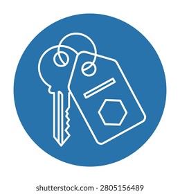 Simple icon of a key with a tag, representing property, ownership, and access