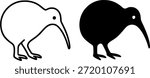Simple icon, kiwi bird illustration, outline and silhouette versions