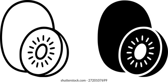 Einfaches Icon, Kiwi Frucht Illustration, Umriss und Silhouette Versionen