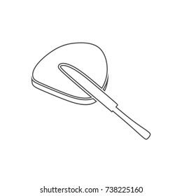 Simple icon of knife on bread. Contour illustration.