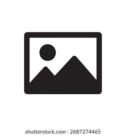 Un icono simple de una imagen de paisaje con montañas y sol Diseño minimalista para uso digital o impreso