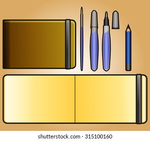 Simple icon of landscape sketchbook and drawing tool