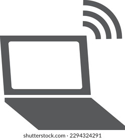 Un simple icono de un ordenador portátil con ondas de radio Wi-Fi