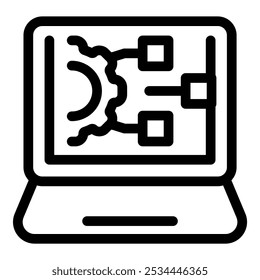 Simple icon of a laptop displaying project management software, perfect for illustrating project planning and execution