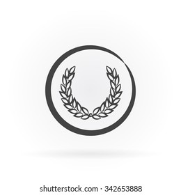 Simple icon of laurel wreath in circle with shadow.