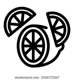 Simple icon of a lemon with two slices cut, ideal for representing freshness and citrus flavors