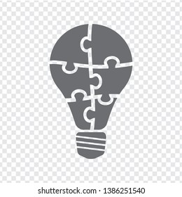 Simple icon light bulb puzzle in gray. Simple icon puzzle of the six pieces on transparent background. Flat design. Vector illustration EPS10.