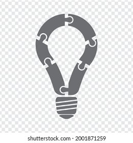 Simple icon light bulb puzzle in gray. Simple icon puzzle of the six pieces on transparent background. Flat design. Vector illustration EPS10.