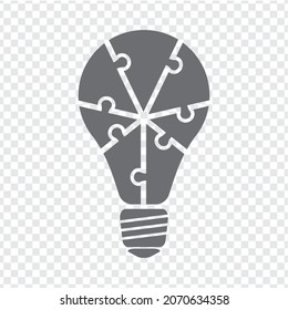 Simple Icon Light Bulb Puzzle In Gray. Simple Icon Puzzle Of The Seven Pieces On Transparent Background. Flat Design. Vector Illustration EPS10.