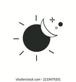 Simple icon in line art style with sun, vector illustration