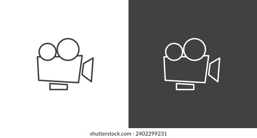 Simple icon line of camera movies vector. Movie elements. Simple camera movie signs. Isolated Cinema movie on black and white background.