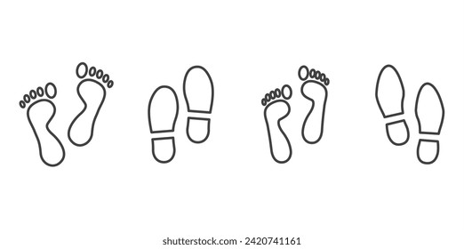 Simple icon line of Human footprints. Foot imprint, footsteps icon collection. Man and woman footprints. Shoes footstep icons vector illustration in transparent background.