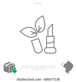 Simple icon lipstick with leaves. vector illustration