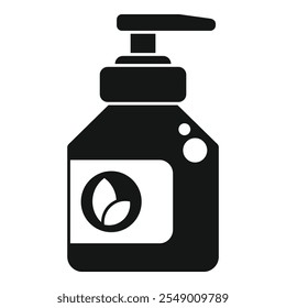 Simple icon of a liquid soap dispenser with a leaf on the label, evoking natural ingredients