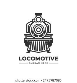 Logotipo simple del icono de una vista delantera antigua del tren en un fondo blanco