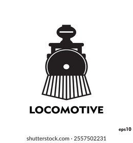 simple icon logo of an ancient train front view on a white background