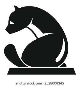 Simple icon logo of a black cat sitting on a pedestal, side view